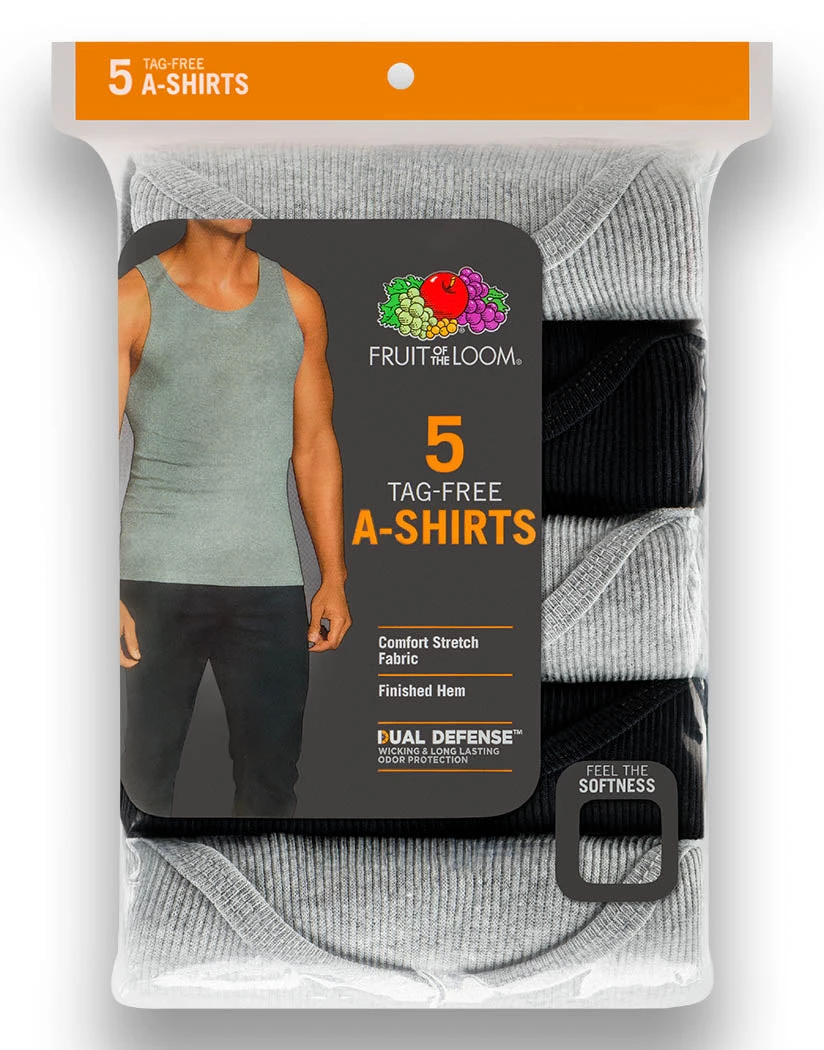 Fruit Of The Loom 5-Pack Black/Grey A-Shirt 5P260TG 2 Fruit Of The Loom 5-Pack Black/Grey A-Shirt 5P260TG - Image 2