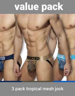 Addicted 3- Pack Tropical Mesh Jock Push Up AD911P -Underline Fashion Store AD911P