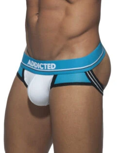 Addicted Push Up Sport Cotton Jock Underwear White/Blue AD744 -Underline Fashion Store Addicted AD744 White B 1