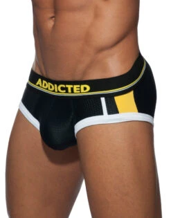 Addicted Sport Mesh Black/Yellow Stripe Brief AD738 -Underline Fashion Store Addicted AD738 Black Yellow 10 B 3