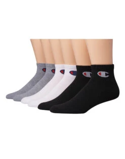Champion Womens Ankle Socks C Logo, 6-Pack CH682 -Underline Fashion Store Champion CH682 blackwhitegrey