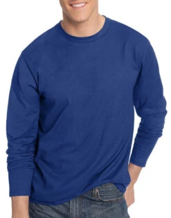 Hanes Men TAGLESS® Nano-T® Men's Long-Sleeve Tee 498L -Underline Fashion Store Hanes 498L Deep Royal T