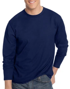 Hanes Men TAGLESS® Nano-T® Men's Long-Sleeve Tee 498L -Underline Fashion Store Hanes 498L Navy T