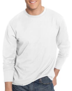 Hanes Men TAGLESS® Nano-T® Men's Long-Sleeve Tee 498L -Underline Fashion Store Hanes 498L White T